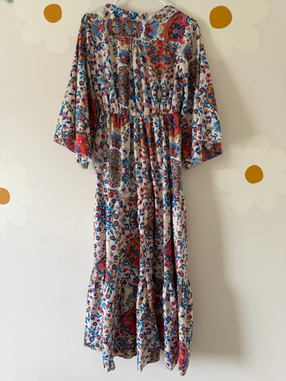 EUC Boemo Anthropologie Bell Sleeve Boho Kimono Maxi Dress Cream Multi Floral - Picture 7 of 12